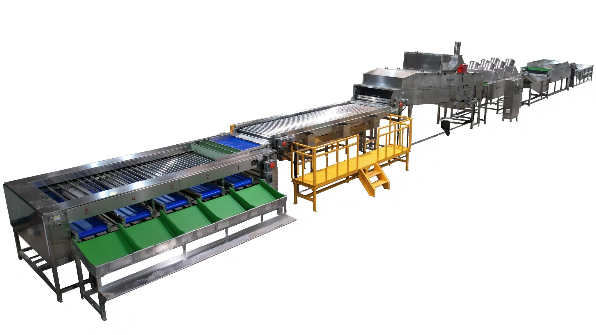 sweet potato washing, drying, sorting, grading line with packing tables